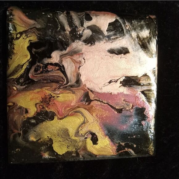 4" x 4" Original Art by Cleveland Paint Flow Artist. Ceramic Coasters Cork Back - Picture 6 of 9